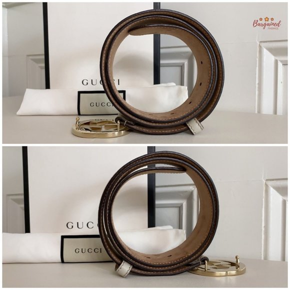 Authentic Gucci Cream Guccissima Leather Gold Interlocking G Buckle Belt 85/34 - Picture 9 of 12